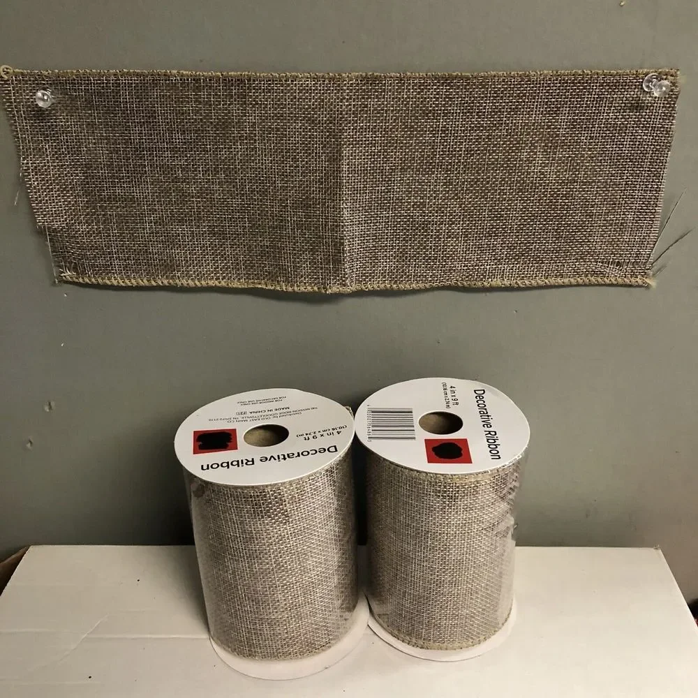 Beige Burlap Look Fabric Wired Edge Ribbon 4 x 9 Ft - Picture 4 of 5